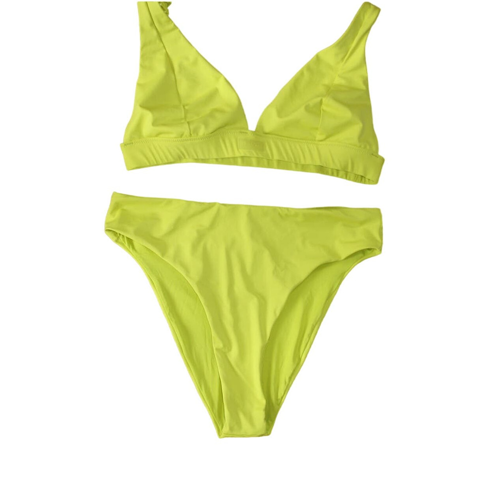SKIMS Swim XL 16 Bikini Swimsuit Set Plunge Top & Bottoms Neon Highlighter Lime